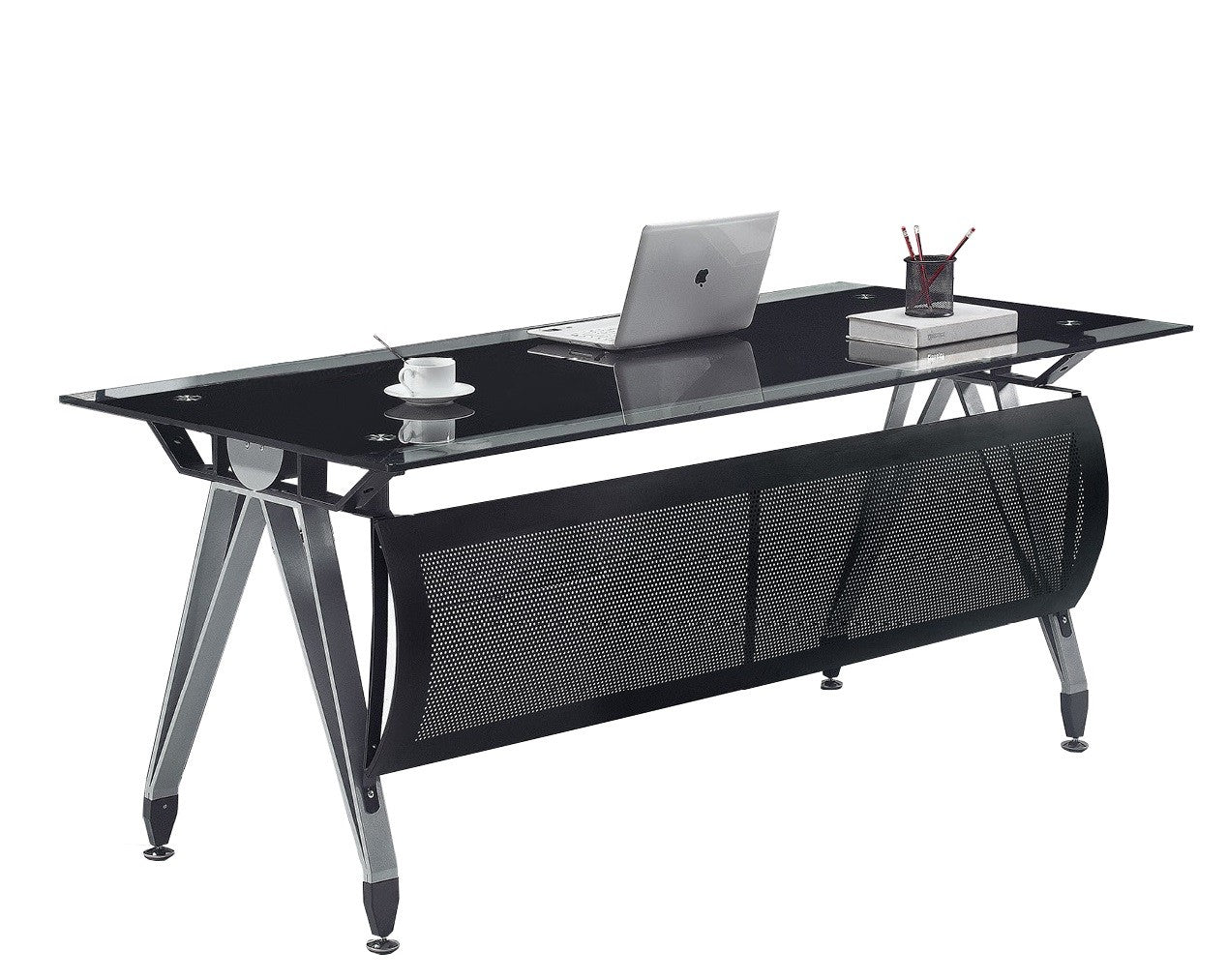 Mesa de oficina BASILEA, vidrio templado negro, 180 x 85 cms