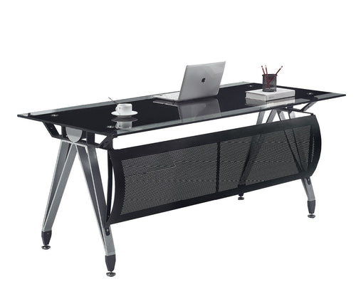 Mesa de oficina BASILEA, vidrio templado negro, 180 x 85 cms