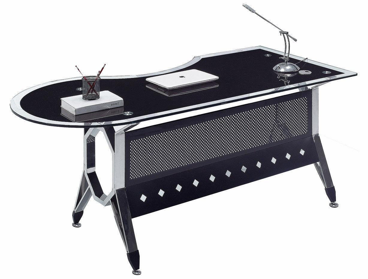 Mesa de oficina COLOGNE, forma a derecha, vidrio templado negro, 180 x 85 cms
