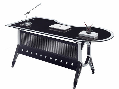 Mesa de oficina COLOGNE, forma a izquierda, vidrio templado negro, 180 x 85 cms