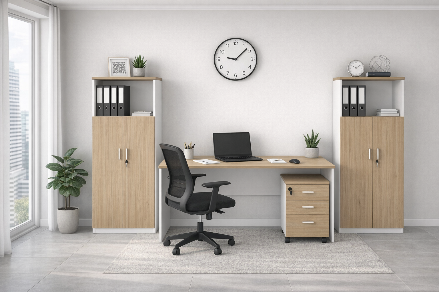 Mesa de oficina VOLPI 160, blanco y roble, 160 x 80 cms