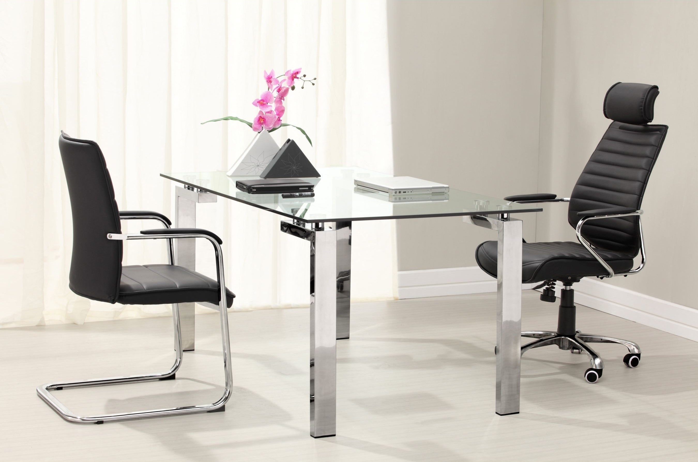 Mesa LAINEY 160 (M), cromada, cristal, 160x90 cms