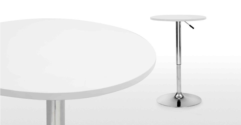 Mesa MABEL, graduable, tapa soft blanca, 70 cms de diámetro