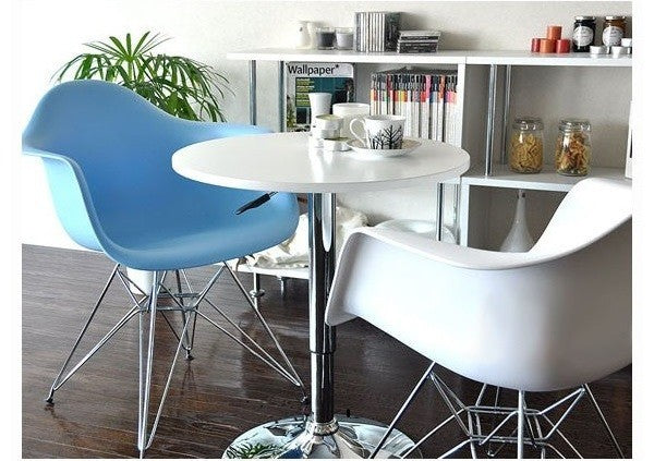 Mesa MABEL, graduable, tapa soft blanca, 70 cms de diámetro
