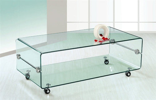 Mesa MELBOURNE, cristal curvado, ruedas, 120x60 cms