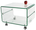 Mesa MELBOURNE, cristal curvado, ruedas, 60x40 cms