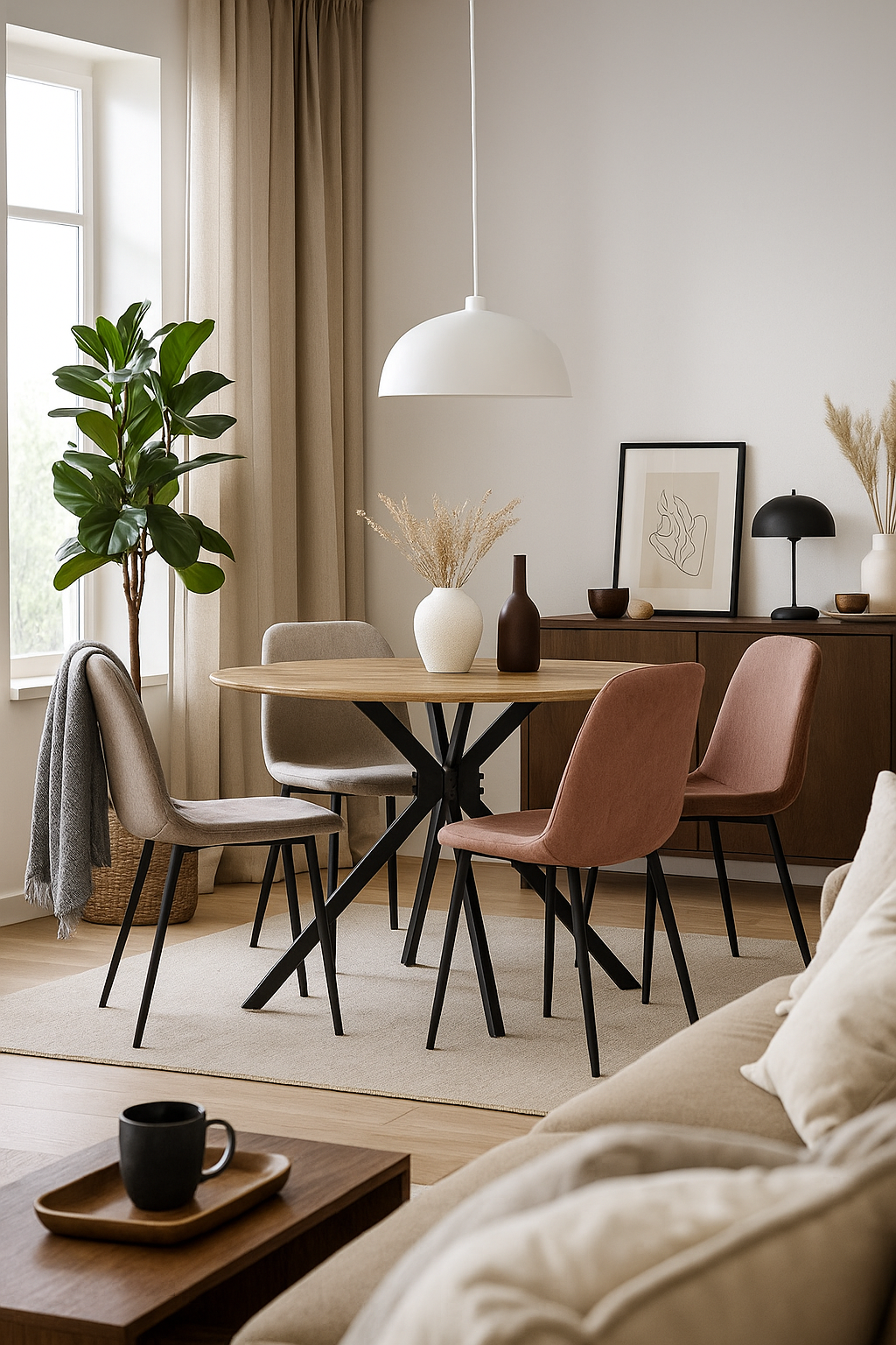 Mesa MINERVA NEW, metal, madera, 120 cms de diámetro