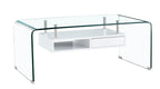 Mesa NEWARK, baja, estante blanco, cristal curvado, 110 x 60 cms