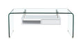 Mesa NEWARK, baja, estante blanco, cristal curvado, 110 x 60 cms