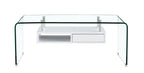 Mesa NEWARK, baja, estante blanco, cristal curvado, 110 x 60 cms