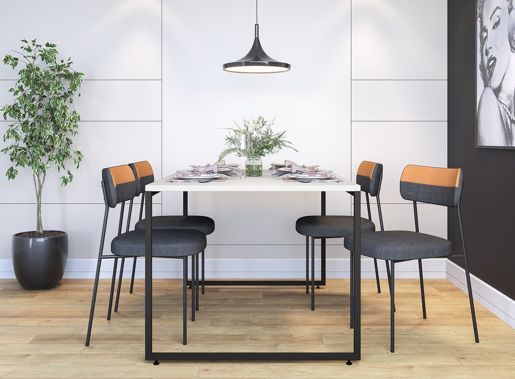 Mesa PORTO 135, metal negro, tapa MDP color blanco, 135 x 90 cms