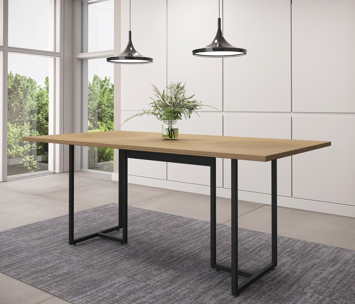 Mesa PRIME 25, metal negro, tapa MDP color avellana, 180 x 90 cms