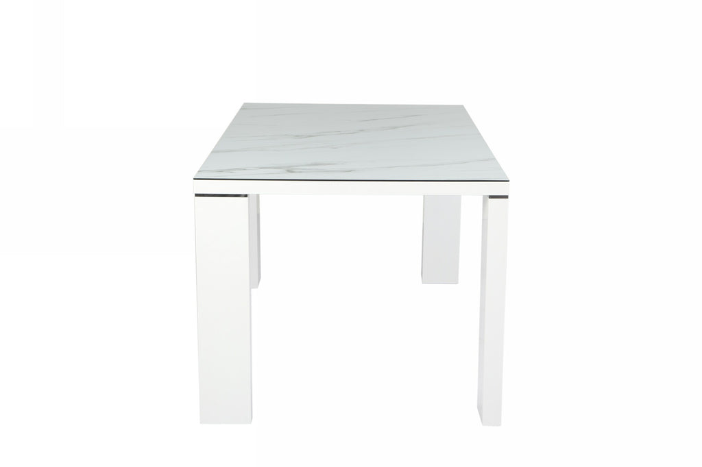 Mesa ROYAL, lacada blanca, cristal ceramico, 150 x 90 cms