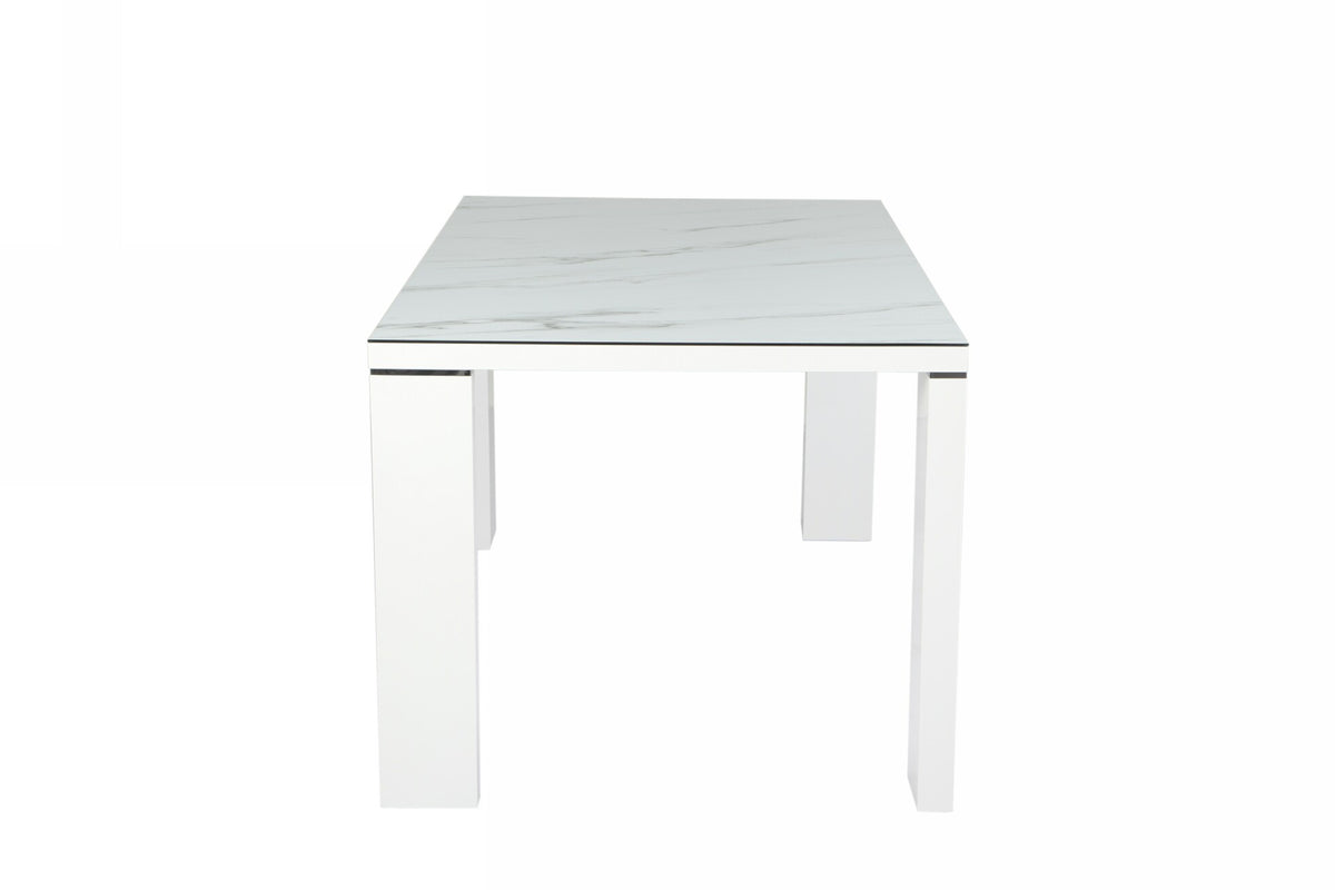 Mesa ROYAL, lacada blanca, cristal ceramico, 150 x 90 cms