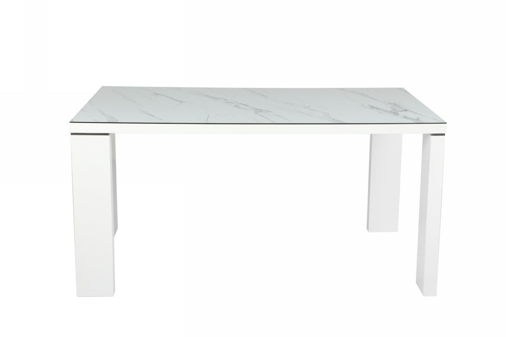 Mesa ROYAL, lacada blanca, cristal ceramico, 150 x 90 cms