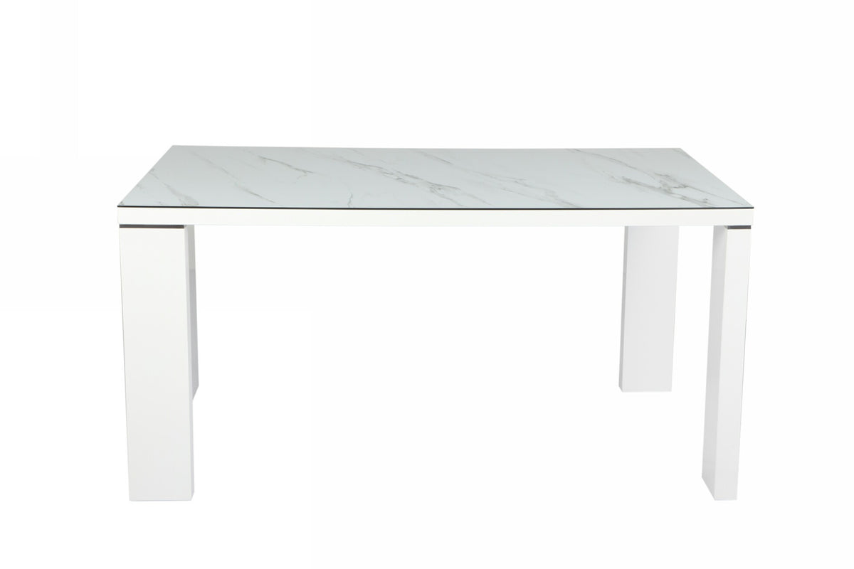 Mesa ROYAL, lacada blanca, cristal ceramico, 150 x 90 cms