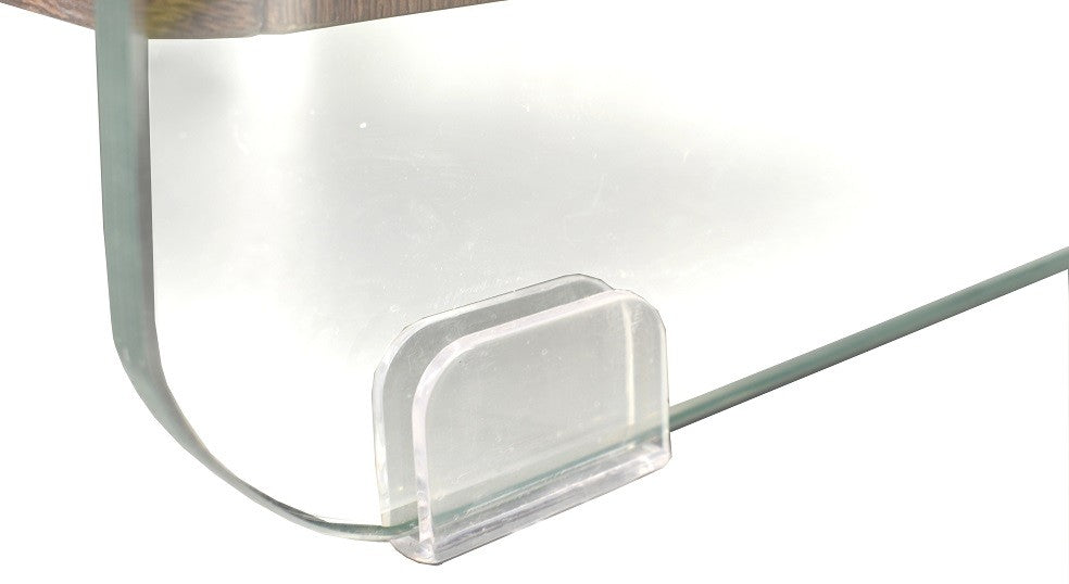 Mesa SEBAS, baja, cristal curvado, dos cajones, 50 x 43 cms