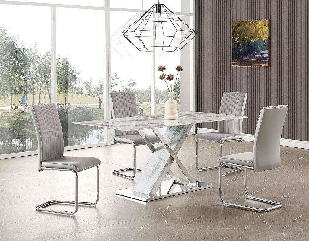Mesa SIGRID, acero inoxidable, DM, tapa de cristal templado, 180 x 90 cms