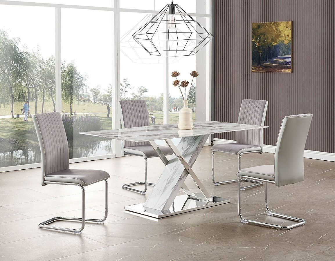 Mesa SIGRID, acero inoxidable, DM, tapa de cristal templado, 180 x 90 cms