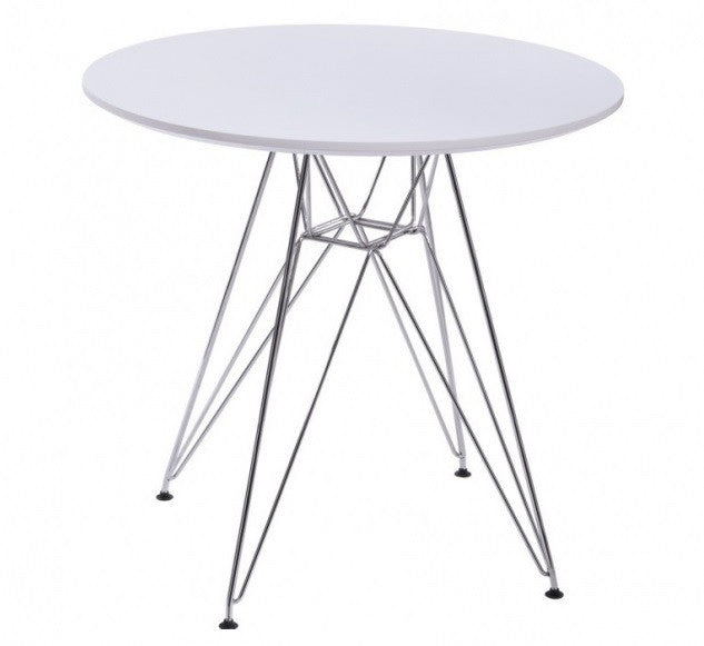 Mesa STAR, cromada, tapa blanca, 80 cms de diámetro