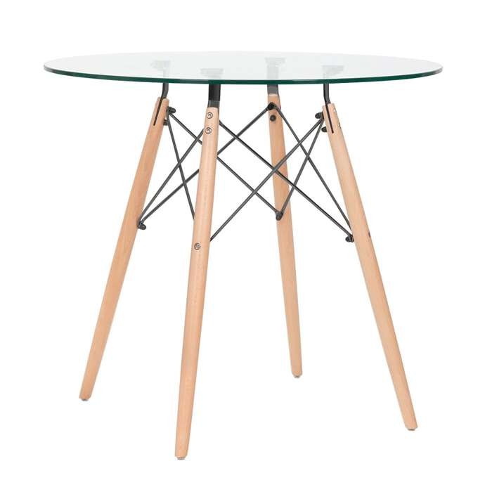 Mesa STAR, madera, cristal, 100 cms de diámetro