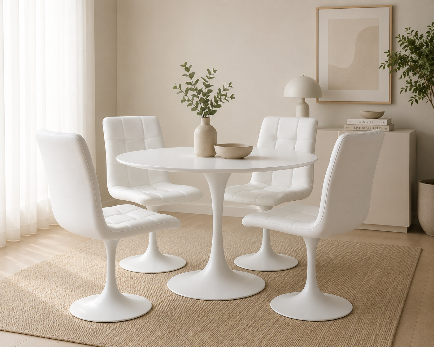 Mesa TUL (SU), base de metal, tapa lacada blanca, 90 cms de diámetro
