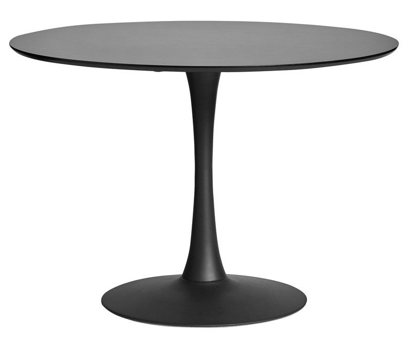 Mesa TUL (TO), base de metal, tapa lacada negra, 100 cms de diámetro