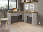 Mesas de oficina STUDIO 136 y STUDIO 90, bilaminado miel y cacao, 136 x 150 cms