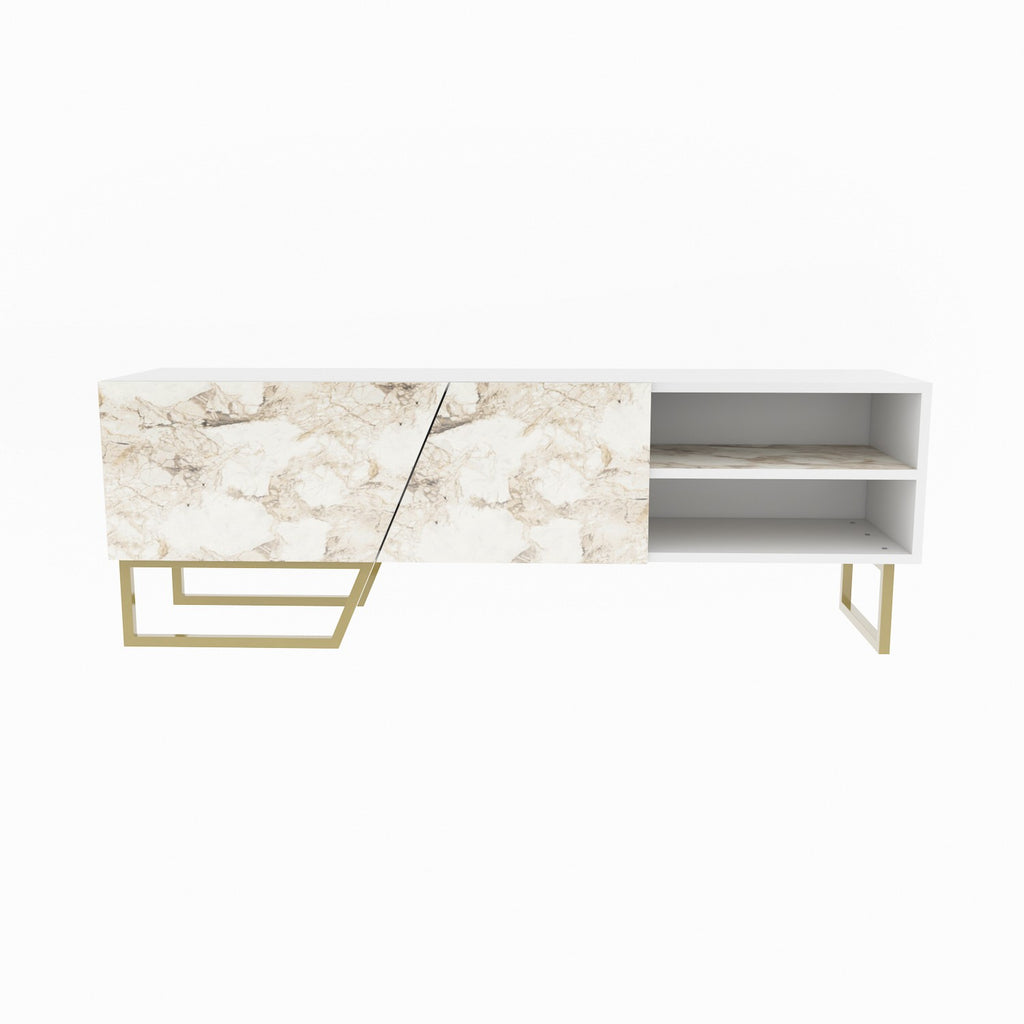 Mueble de TV MARCUS, bilaminado mármol blanco, 150 cms.