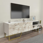 Mueble de TV MARCUS, bilaminado mármol blanco, 150 cms.