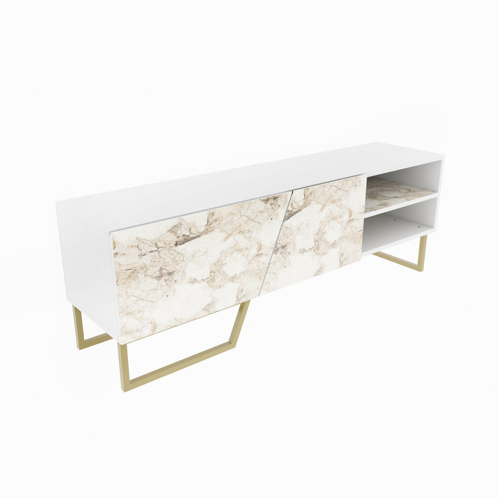 Mueble de TV MARCUS, bilaminado mármol blanco, 150 cms.