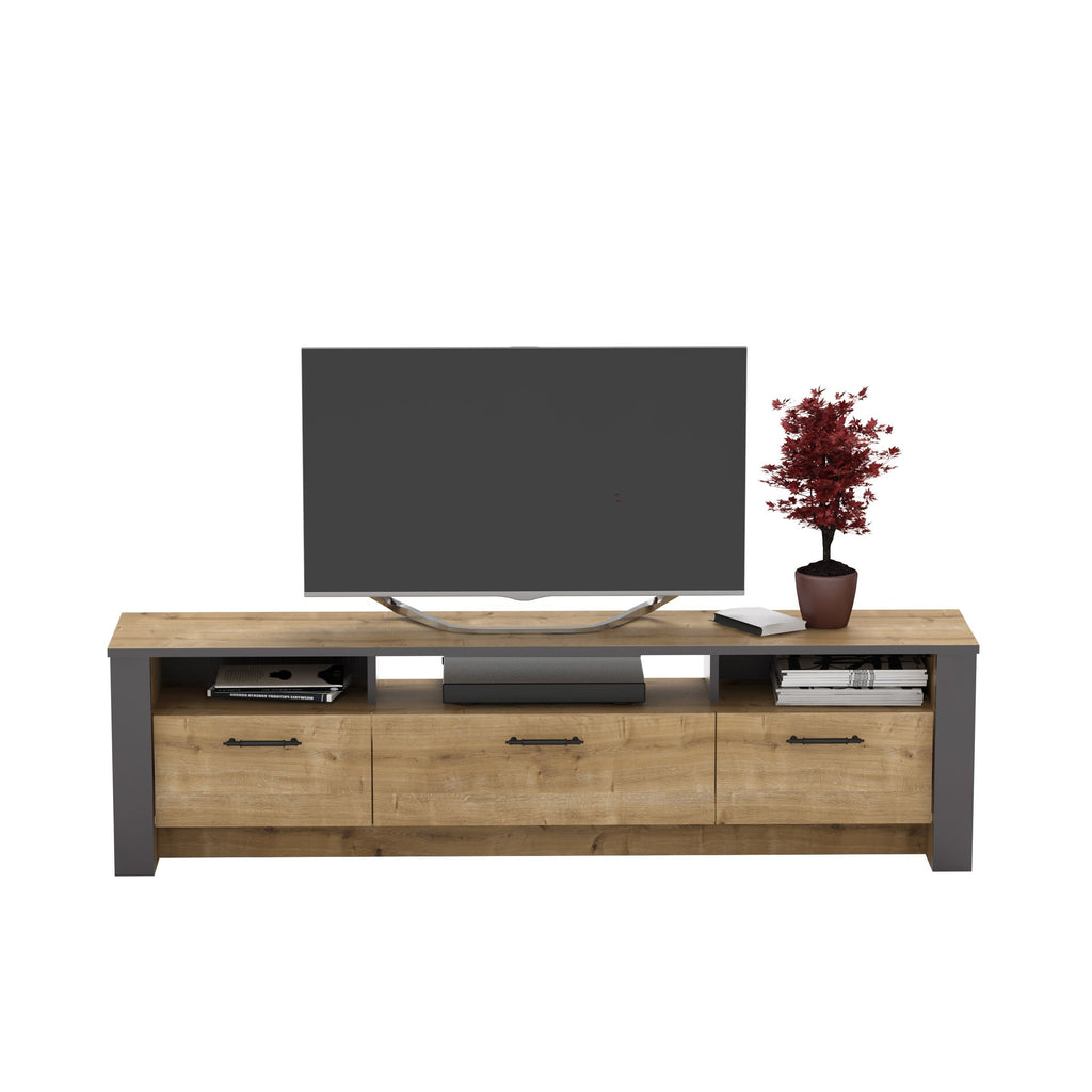 Mueble de TV PHILIPPA, bilaminado roble con gris oscuro, 180 cms.