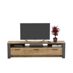 Mueble de TV PHILIPPA, bilaminado roble con gris oscuro, 180 cms.