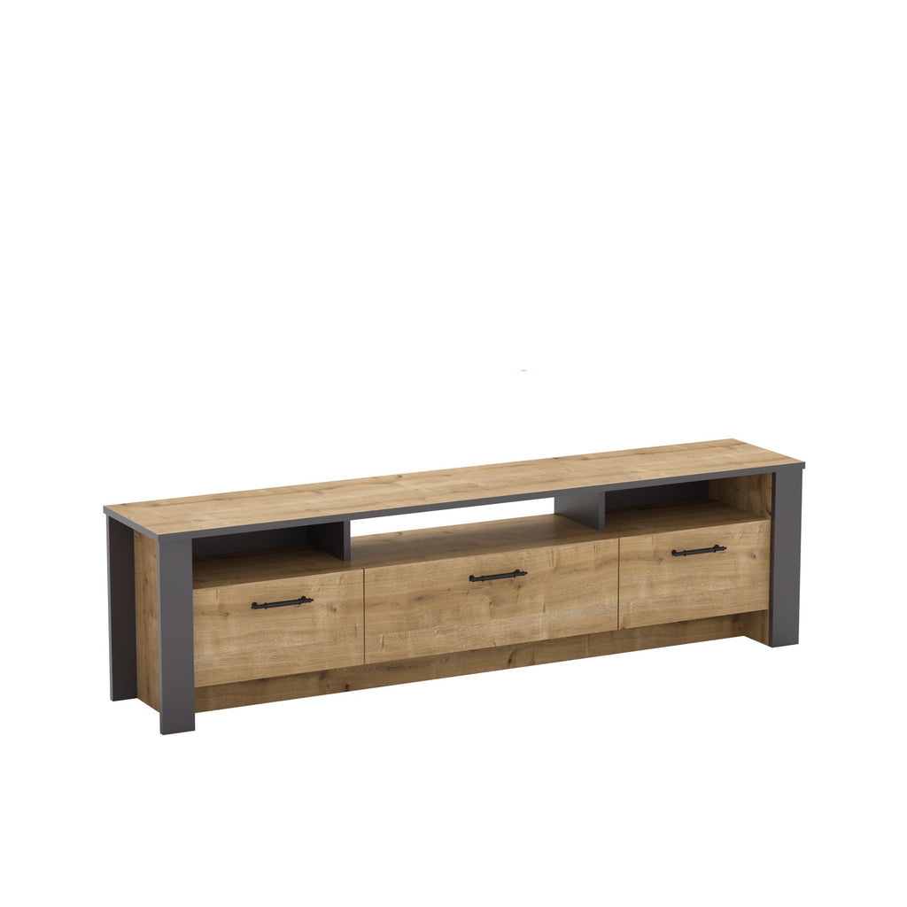 Mueble de TV PHILIPPA, bilaminado roble con gris oscuro, 180 cms.
