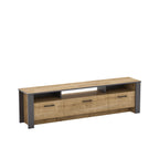 Mueble de TV PHILIPPA, bilaminado roble con gris oscuro, 180 cms.