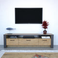 Mueble de TV PHILIPPA, bilaminado roble con gris oscuro, 180 cms.