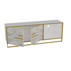 Mueble de TV SIENA, bilaminado mármol blanco con metal dorado, 160 cms.