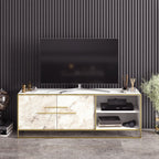 Mueble de TV SIENA, bilaminado mármol blanco con metal dorado, 160 cms.