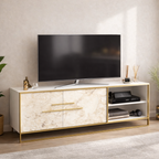 Mueble de TV SIENA, bilaminado mármol blanco con metal dorado, 160 cms.