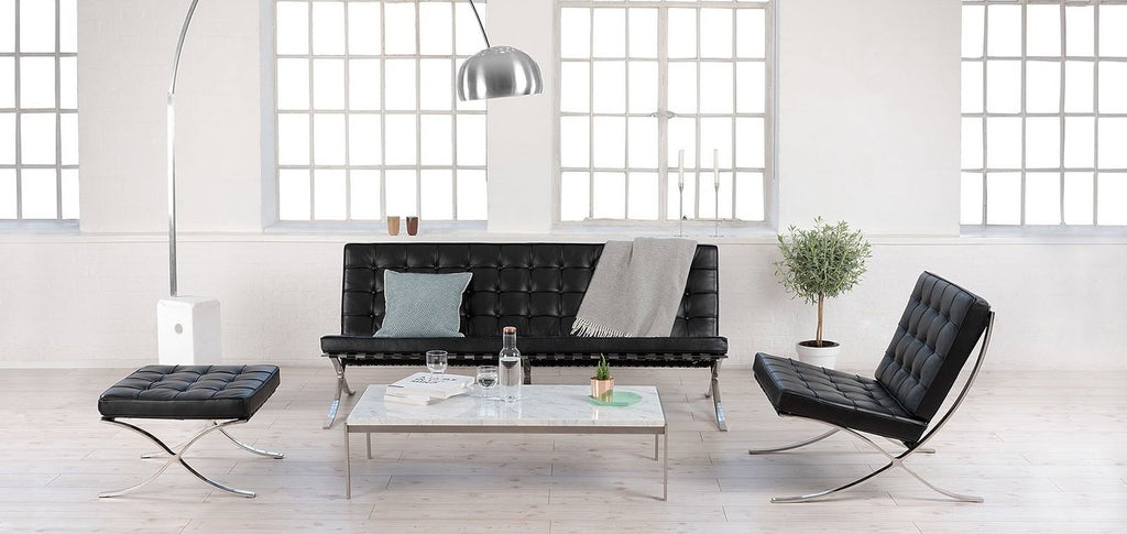 Ottoman BARNA (T), acero inoxidable, similpiel negra