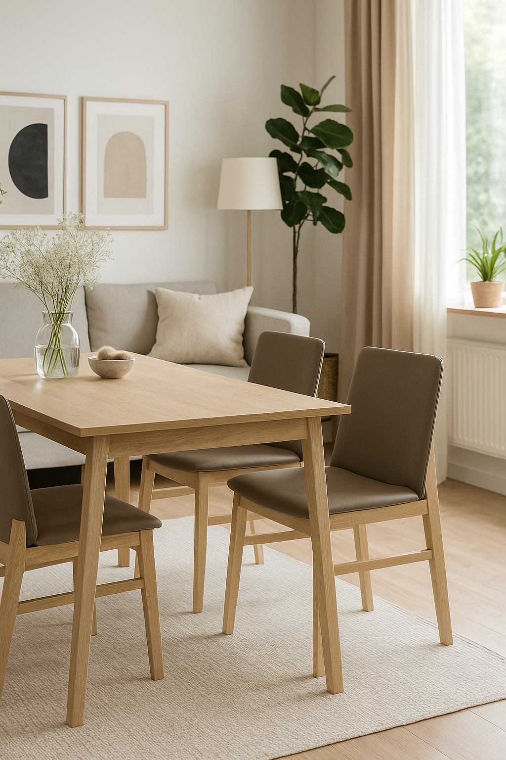 Silla ALPES, madera de haya, natural, similpiel marrón