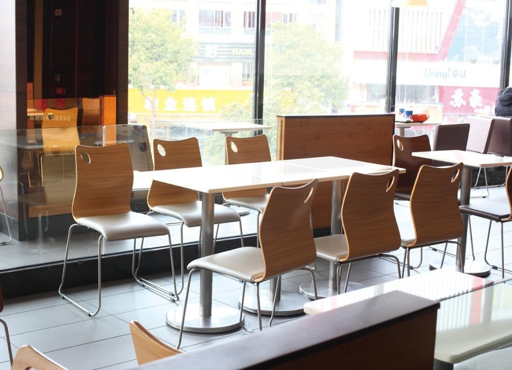 Silla AMELIE, apilable, acero inoxidable, asiento laminado HPL, blanco roto