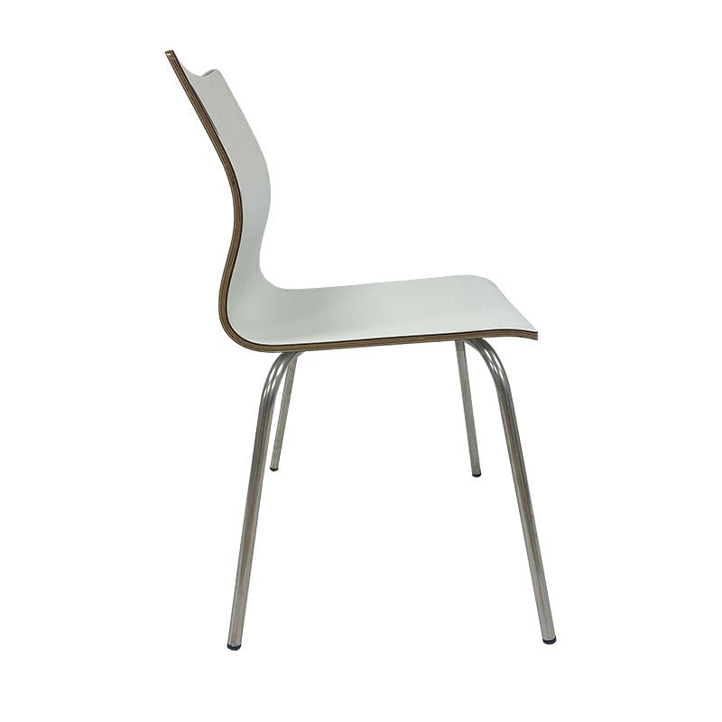 Silla AMELIE, apilable, acero inoxidable, asiento laminado HPL, blanco roto