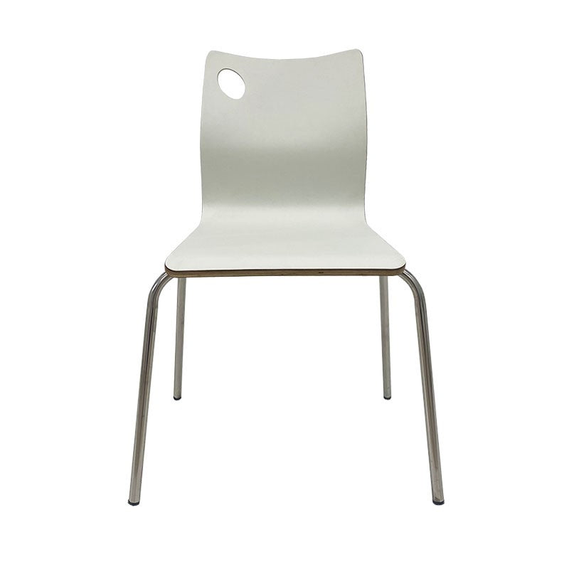 Silla AMELIE, apilable, acero inoxidable, asiento laminado HPL, blanco roto