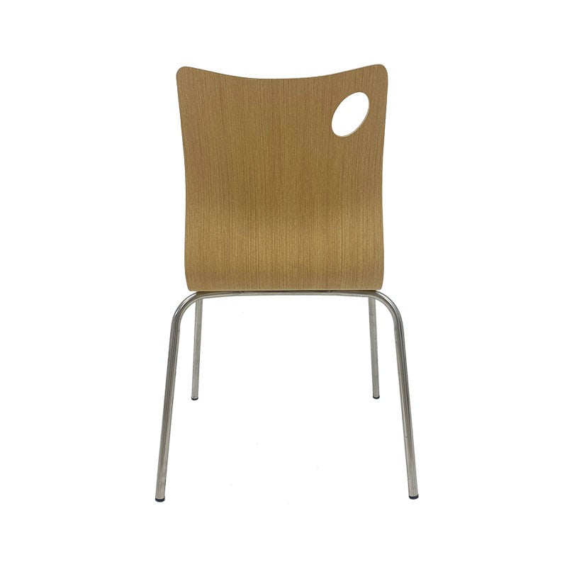 Silla AMELIE, apilable, acero inoxidable, asiento laminado HPL, color natural