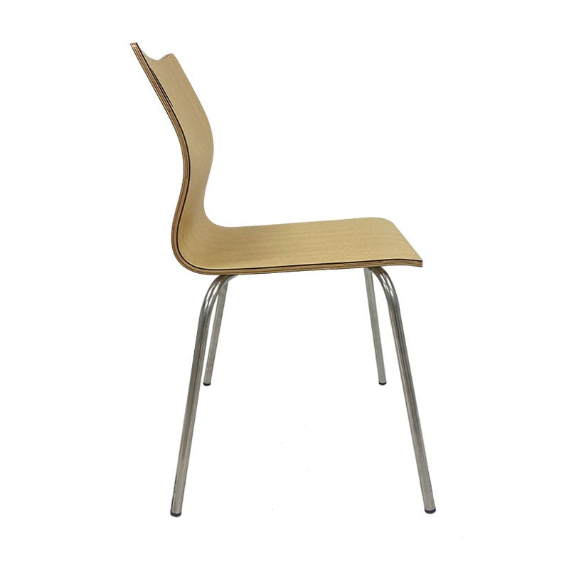 Silla AMELIE, apilable, acero inoxidable, asiento laminado HPL, color natural