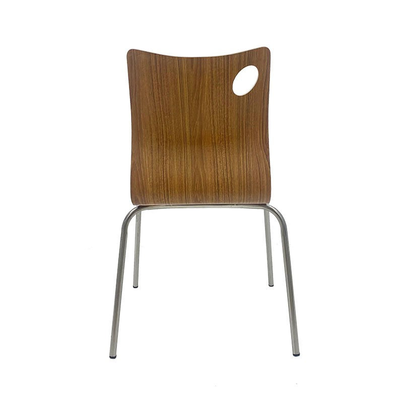Silla AMELIE, apilable, acero inoxidable, asiento laminado HPL, color nogal