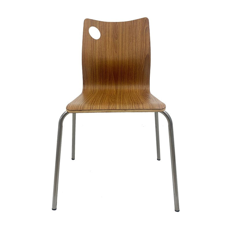 Silla AMELIE, apilable, acero inoxidable, asiento laminado HPL, color nogal