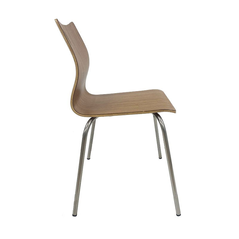 Silla AMELIE, apilable, acero inoxidable, asiento laminado HPL, color nogal