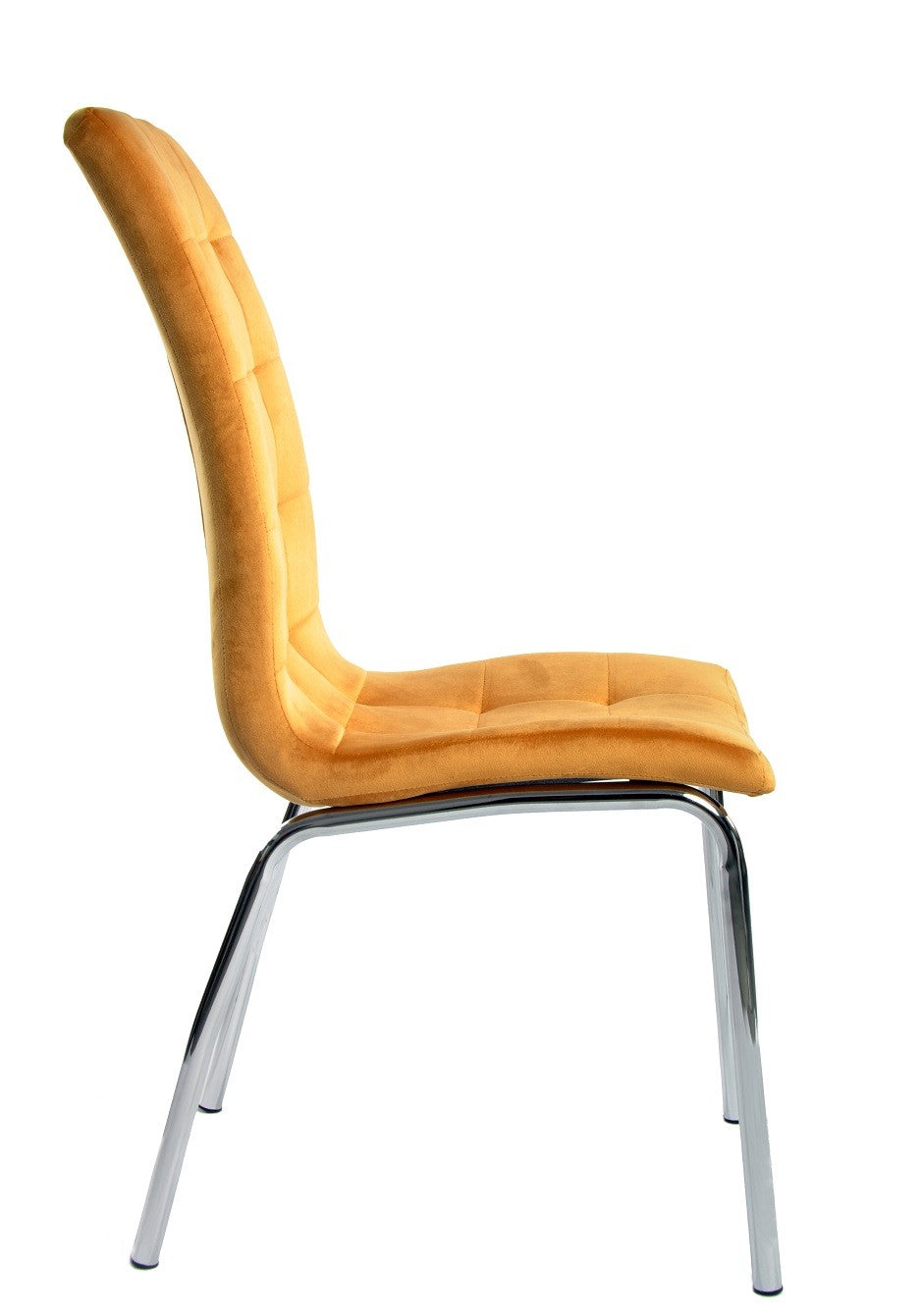 Silla AROA, cromada, tapizada velvet amarillo